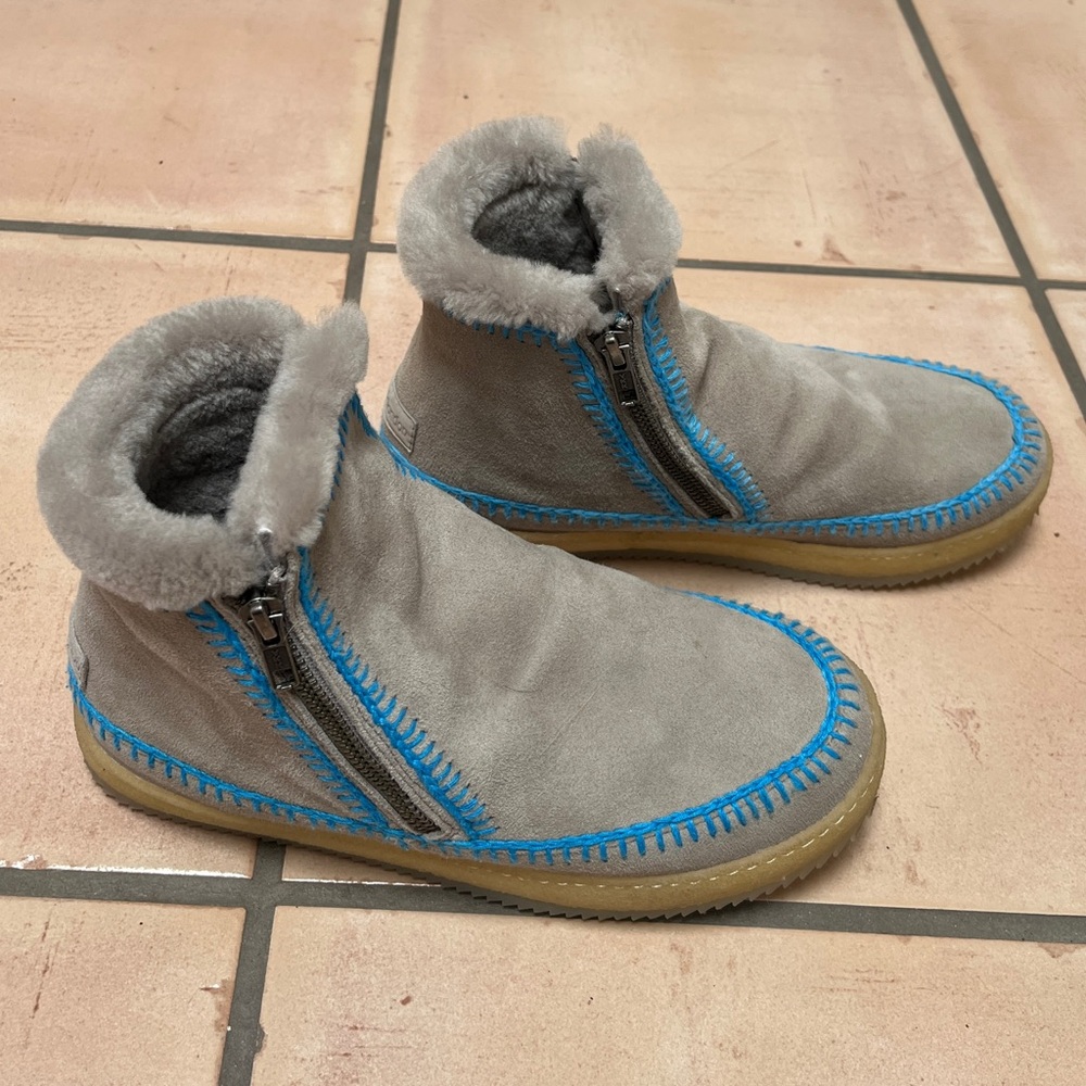 Cozy Gray and Blue Fleece Lined Ankle Boots - Picture 5 of 8